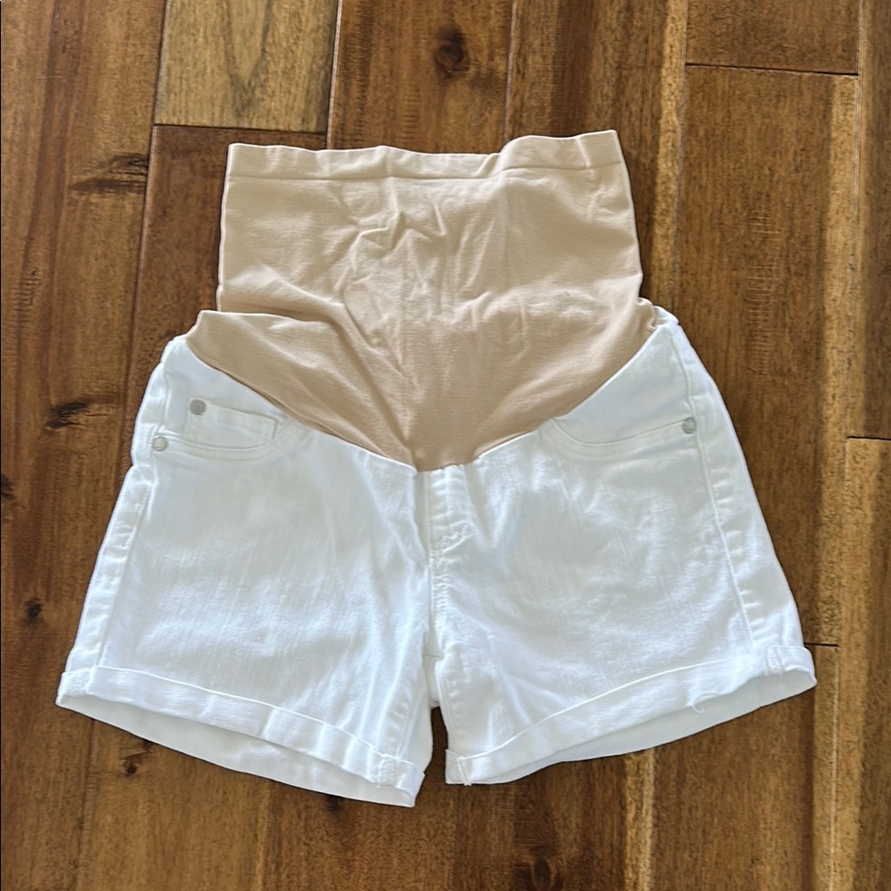 Indigo Blue White Jean Maternity Shorts Size Small
